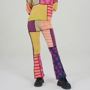 NWOT The Ragged Priest Multicolored Patchwork Knitted Flare Pant